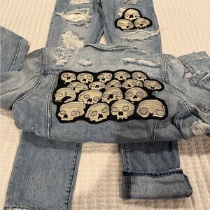 PRPS Blue Denim Jacket with Skull Patches